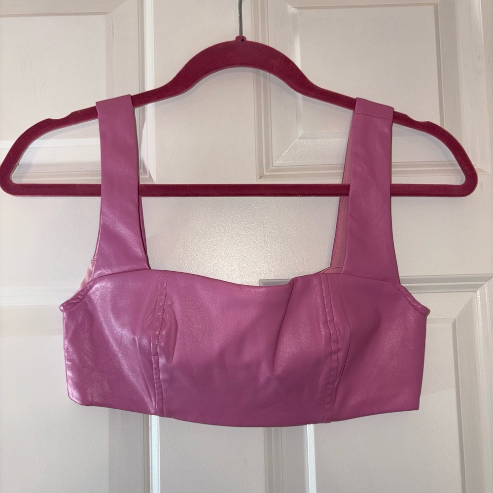 Edikted Pink leather crop top